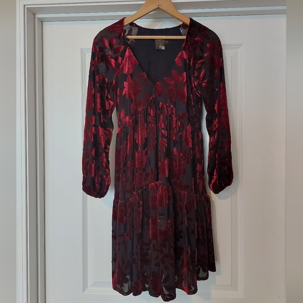 Taylor Burgundy Velvet Burnout Fall Dress
